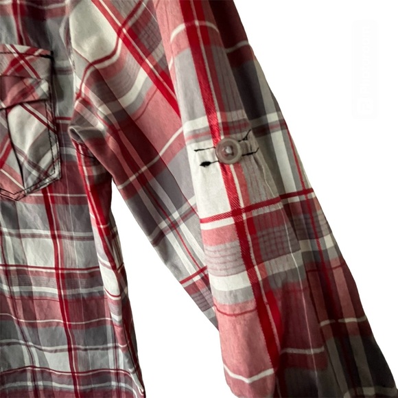 Carbon Plaid Women’s Slim Fit Roll-Tab Sleeves Button Down Collared Perfect NWOT - Picture 8 of 16